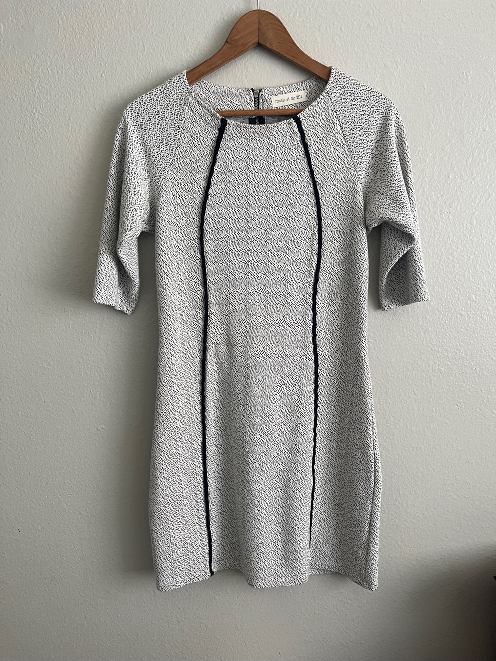 Black and White Textured Fitted Dress with Black Princess Lines Secretarycore
